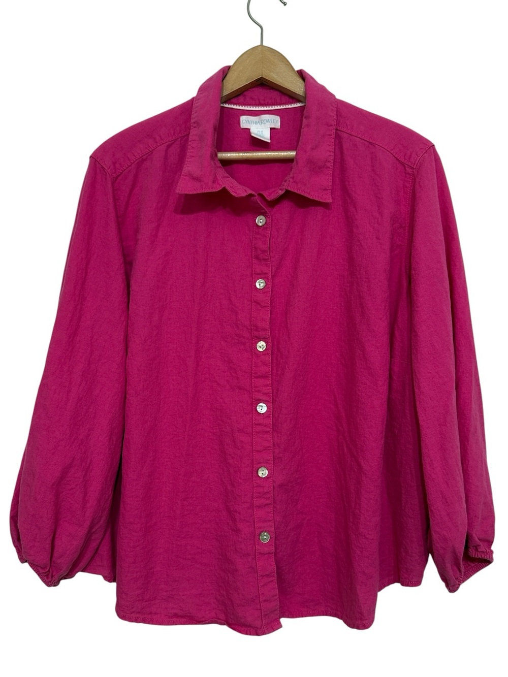 Cynthia Rowley Pink Linen Blend 3/4 Sleeve Button Front Blouse 2X